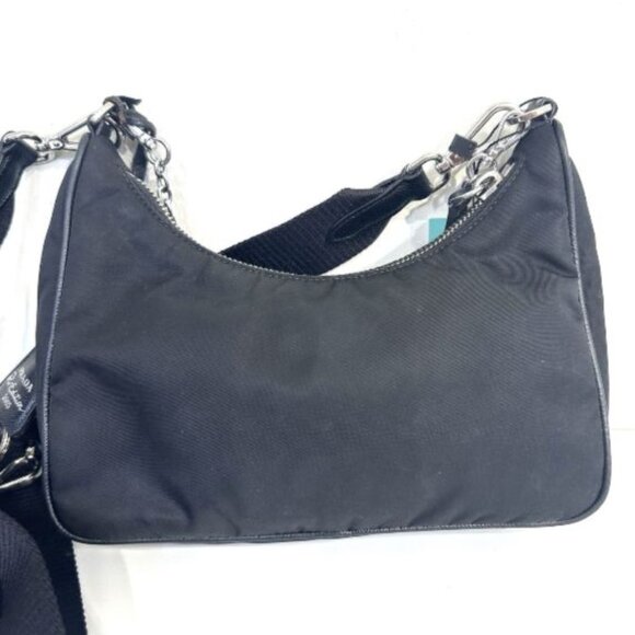 Prada Re-Edition 2005 Nylon Shoulder Bag Black W/ Pouch & Chain Strap - Picture 3 of 8